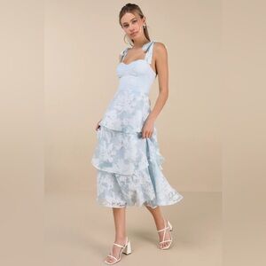 Lulus Drayson Light Blue Floral Burnout Tie-Strap
Tiered Midi Dress